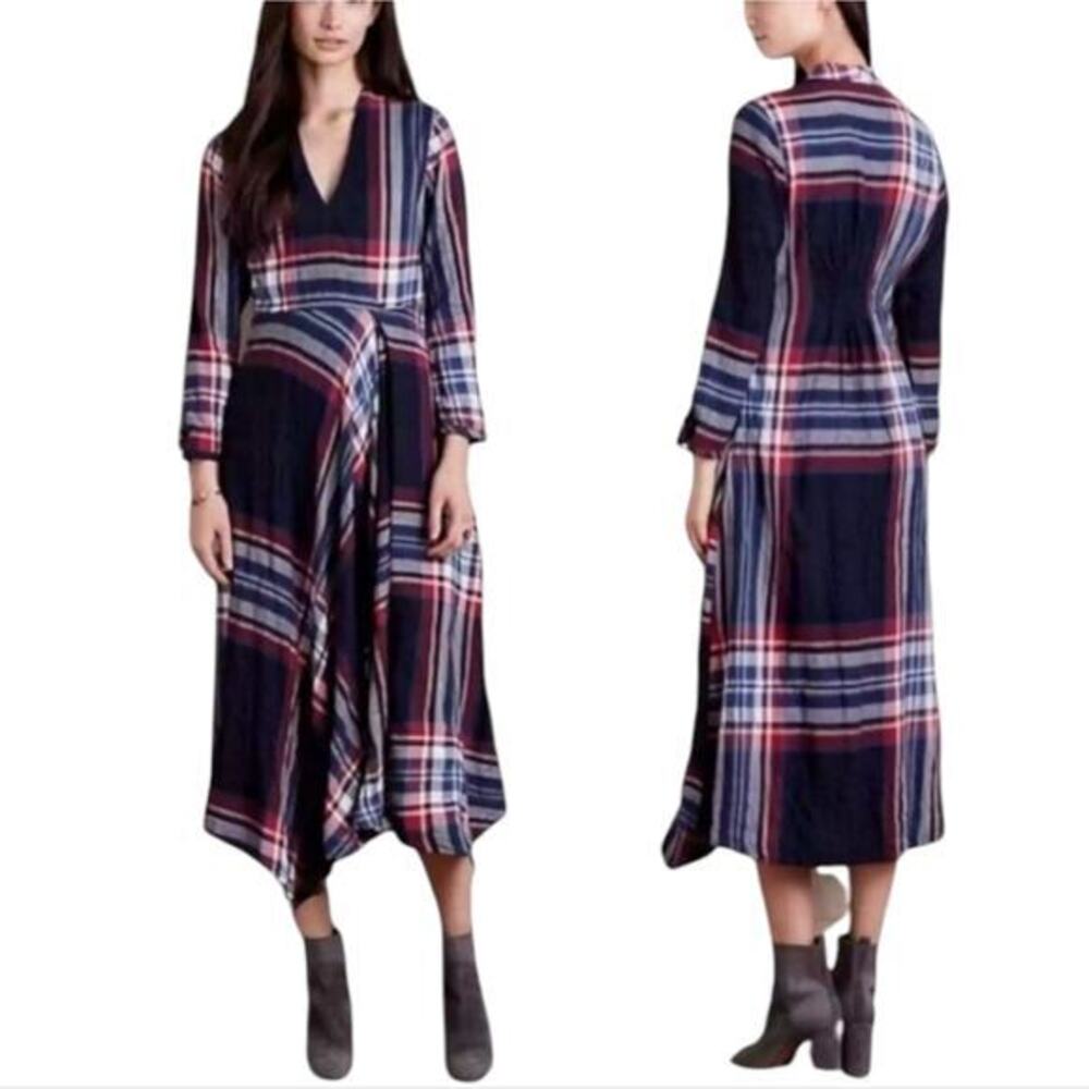 Anthropologie Isabella Sinclair PLaid Tartar Mock Maxi Wrap Dress Sz XSP PETITE